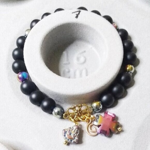 Reversible! Good Luck! Rainbow Colors Bracelet! Buddha + 4 Leaf Clover Charms - Picture 6 of 6